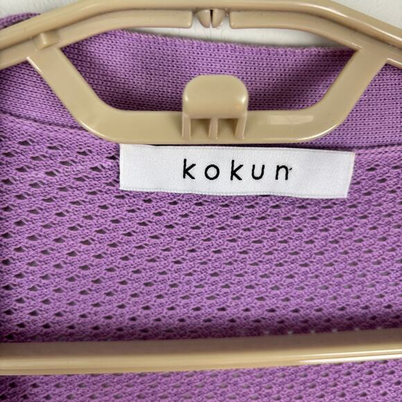 Kokun Lavender Purple cardigan sweater Large v-neck Cotton drop shoulder pastel - Picture 7 of 9
